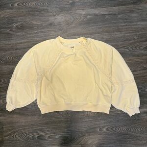 aerie hey crochet in yellow notes lace cotton blend sweatshirt crewneck top